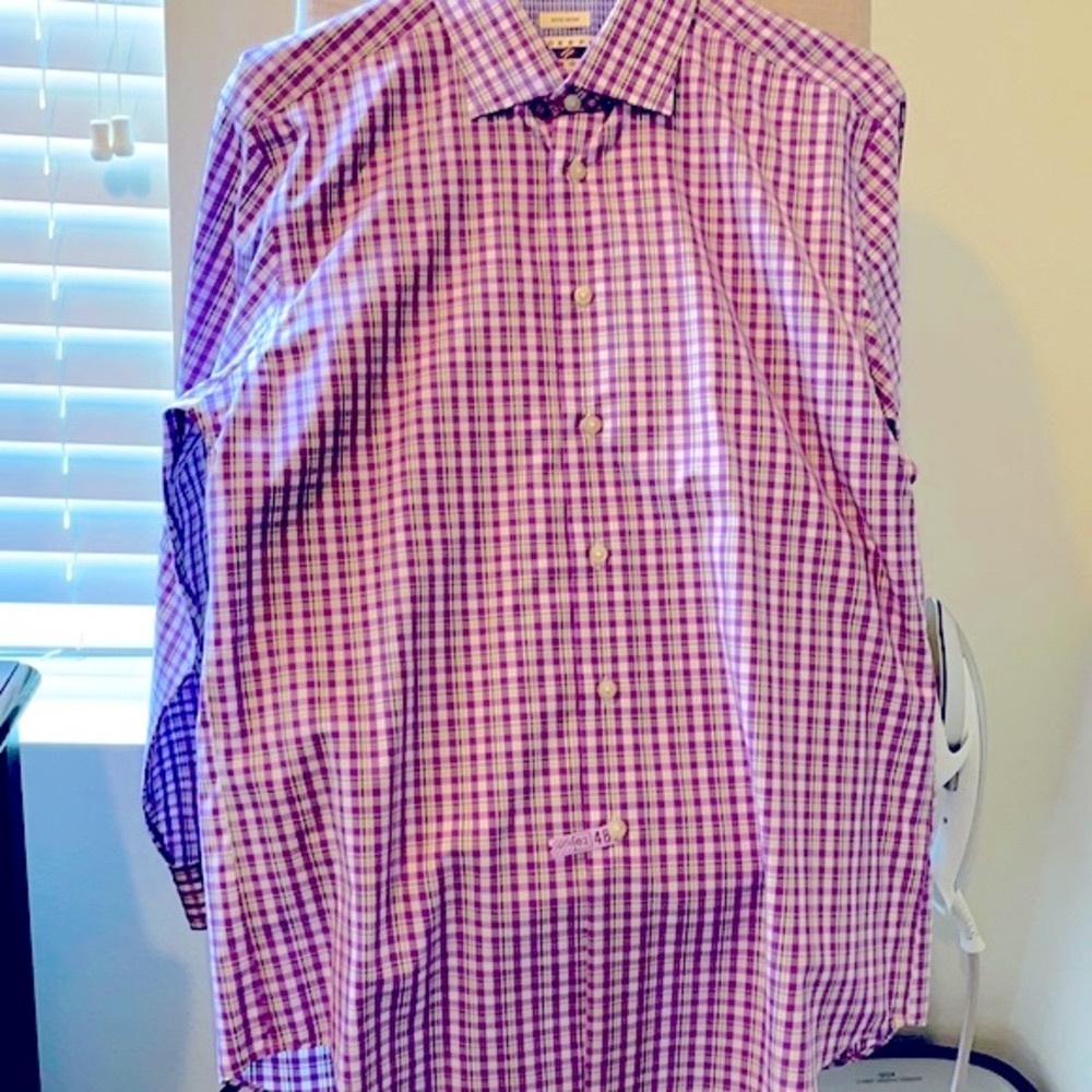 Purple plaid long sleeve dress shirt